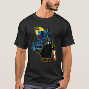 ヴィンテージ「何？」 血ナイフ付き猫 Tシャツ