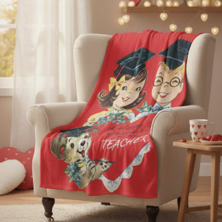 ヴィンテージ「先生へのバレンタイン」レトロ卒業 フリースブランケット