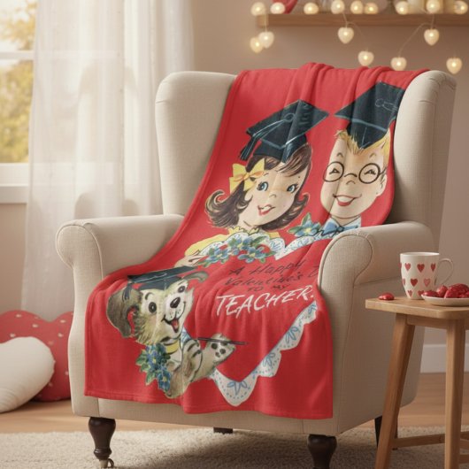 ヴィンテージ「先生へのバレンタイン」レトロ卒業 フリースブランケット