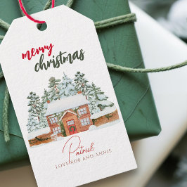 ヴィンテージ 冬の森の田舎風メリークリスマス ギフトタグ