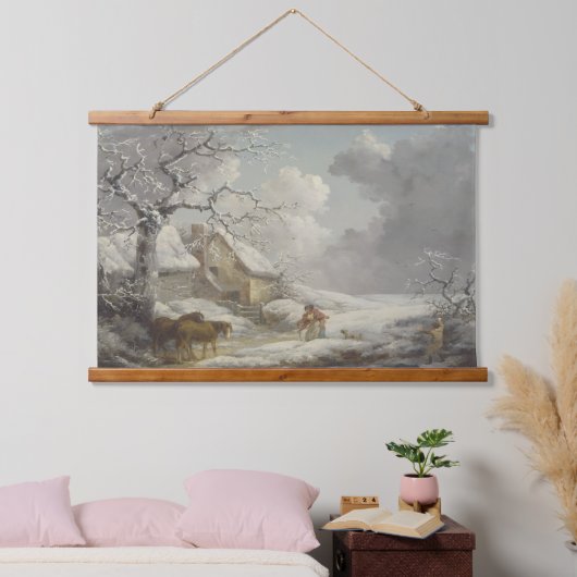 ヴィンテージ 冬の雪の再現風景 吊り下げ型タペストリー (寝室)