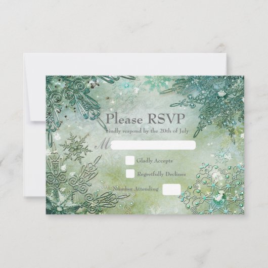 ヴィンテージ 冬の雪の結晶 ウェディング RSVP 返信はがき (正面)