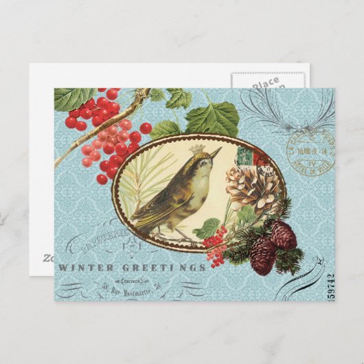 ヴィンテージ – 冬の鳥はがき シーズンポストカード (正面/裏面)