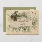 ヴィンテージ,冬,田舎結婚式,日付を保存 案内ポストカード (正面/裏面)