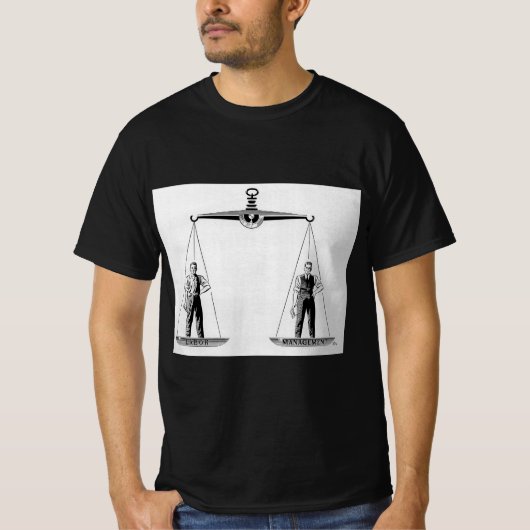 ヴィンテージ 労働 vs 経営 正義の天秤 tシャツ (正面)
