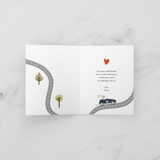 ヴィンテージ 動物と車の誕生日感謝カード サンキューカード (内部)