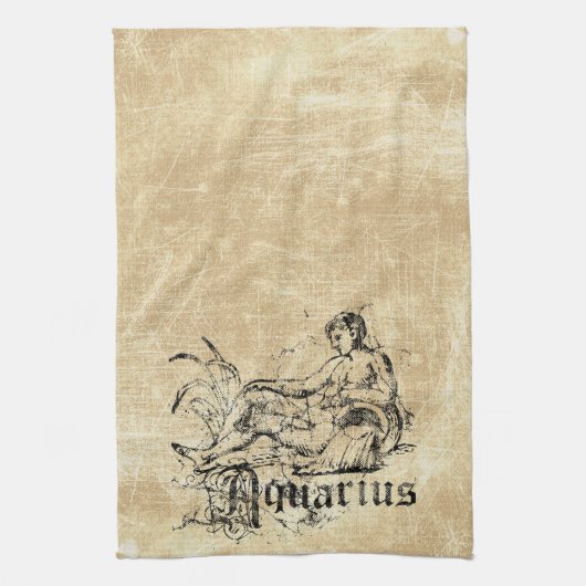 ヴィンテージ〔占星術の〕十二宮図アクエリアス キッチンタオル (縦)