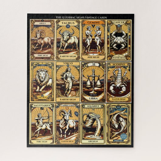 ヴィンテージ〔占星術の〕十二宮図シンボルや象徴パズル-タロットアインスパイアストロ ジグソーパズル (縦)
