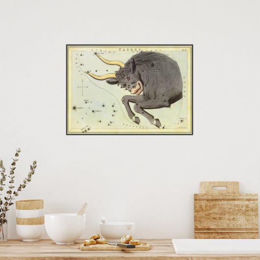 ヴィンテージ〔占星術の〕十二宮図占星術タウラスブル星座 ポスター (キッチン)