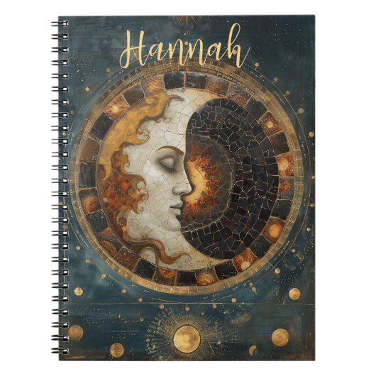 ヴィンテージ〔占星術の〕十二宮図天クレセントムーンモノグラム ノートブック (正面)