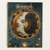 ヴィンテージ〔占星術の〕十二宮図天クレセントムーンモノグラム プランナー手帳 (正面)