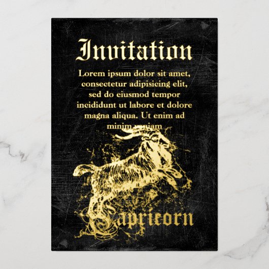 ヴィンテージ〔占星術の〕十二宮図山羊座 箔招待状 (正面)