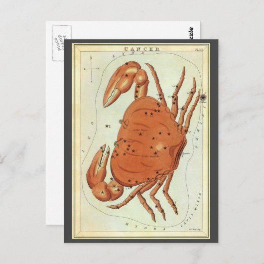 ヴィンテージ〔占星術の〕十二宮図星占いカニ星座 ポストカード (正面/裏面)