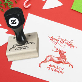 ヴィンテージ 名前とクリスマストナカイのライニヤー ラバースタンプ