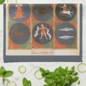 ヴィンテージ 天体図、占星術のゾディアックチャート、1475 キッチンタオル (折り畳み)