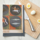 ヴィンテージ 天体図、占星術のゾディアックチャート、1475 キッチンタオル (四つ折り)