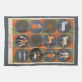 ヴィンテージ 天体図、占星術のゾディアックチャート、1475 キッチンタオル (横)