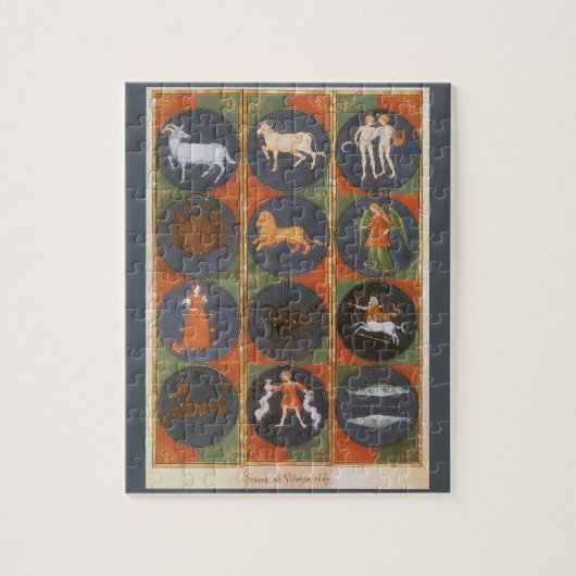 ヴィンテージ 天体図、占星術の十二星座チャート、1475 ジグソーパズル (縦)