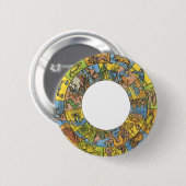 ヴィンテージ 天体図、占星術の十二星座輪 缶バッジ (正面&裏面)