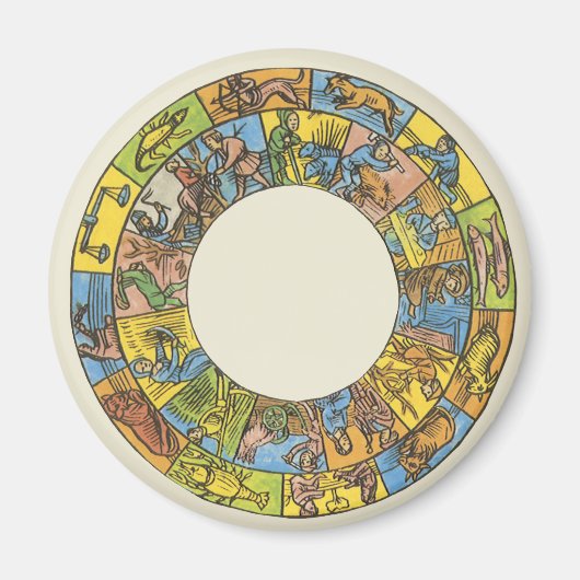 ヴィンテージ 天体、占星術の十二星座輪 マグネット (正面)