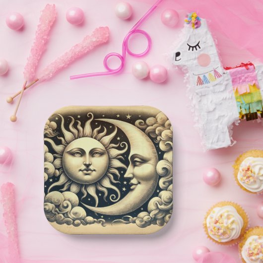 ヴィンテージ 天体 太陽と月 ペーパープレート (パーティー)