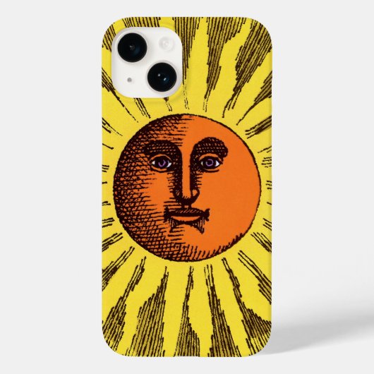 ヴィンテージ 天空の黄色 笑顔の幸せなヒッピーの太陽 Case-Mate iPhoneケース (裏面)