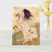 ヴィンテージ – 女と鳥 カード (黄色い花)