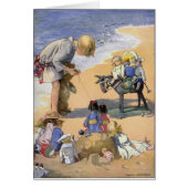 ヴィンテージ – 女の子と彼女の人形をビーチで (正面)