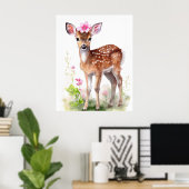 ヴィンテージ 女の子 鹿 1 ポスター (ホームオフィス)