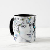 ヴィンテージ 女性 鳥と樺の木のアートマグ マグカップ (正面左)