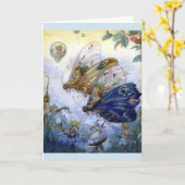 ヴィンテージ – 妖精たちが蝶に乗って カード (黄色い花)