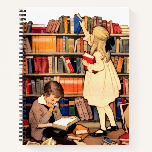 ヴィンテージ 子供の読書 図書館 本 ノートブック (正面)