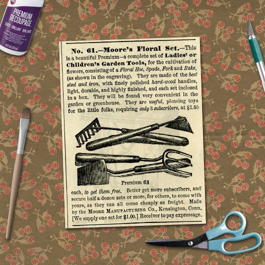 ヴィンテージ 子供用ガーデンセット 古い広告のクラフト 薄葉紙