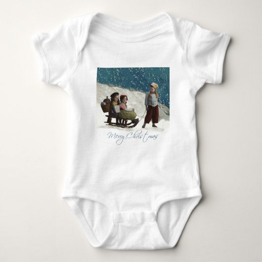 ヴィンテージ 子供 スレッジング クリスマス 冬 ベビーボディスーツ (正面)