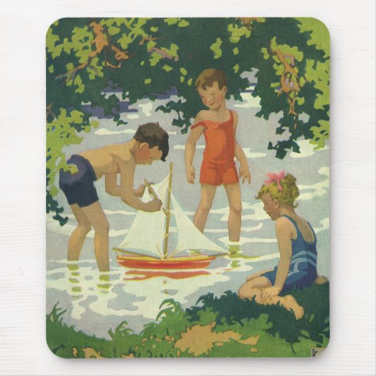 ヴィンテージ 子供 玩具の帆船 夏の池 マウスパッド (正面)