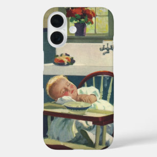 ヴィンテージ 子供、赤ちゃん 寝ているハイチェア キッチン iPhone 16ケース