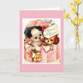 ヴィンテージ – 子犬たちハッピーバースデーを願う。 カード (黄色い花)