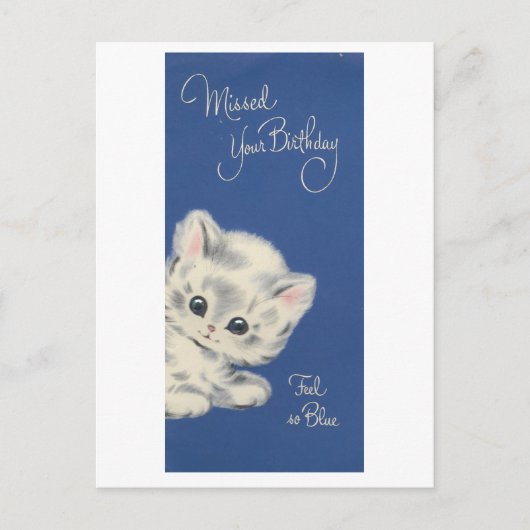 ヴィンテージ・子猫の遅れた誕生日カード ポストカード (正面)