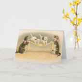 ヴィンテージ – 子猫遊の縄跳び カード (黄色い花)