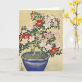 ヴィンテージ 小原古邨の青い鉢のツツジ アート カード (黄色い花)