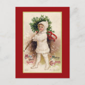 ヴィンテージ「少女と木」クリスマスはがき ポストカード (正面)