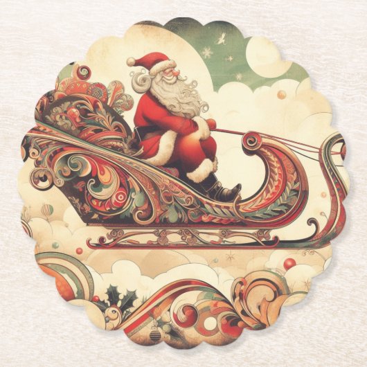 ヴィンテージ/幻想的/サンタ/クリスマス ペーパーコースター (正面)