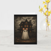 ヴィンテージ 怖い 幽霊の出る家 真夜中 カード (黄色い花)