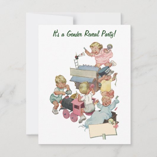 ヴィンテージ　性別発表ベビーシャワーパーティー招待状 招待状 (正面)