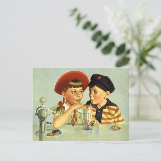 ヴィンテージ、恋愛、ロマンチック、日付を保存 案内ポストカード (スタンド正面)