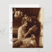 ヴィンテージ、恋愛、ロマンチック、日付を保存 案内ポストカード (正面/裏面)