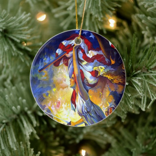 ヴィンテージ 愛国心のLady Liberty アメリカ国旗 イーグル セラミックオーナメント (ツリー)