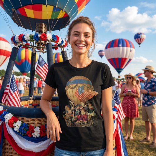 ヴィンテージ 愛国心、子供たちが熱気球に乗って Tシャツ