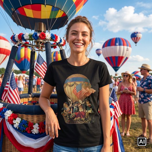 ヴィンテージ 愛国心、子供たちが熱気球に乗って Tシャツ