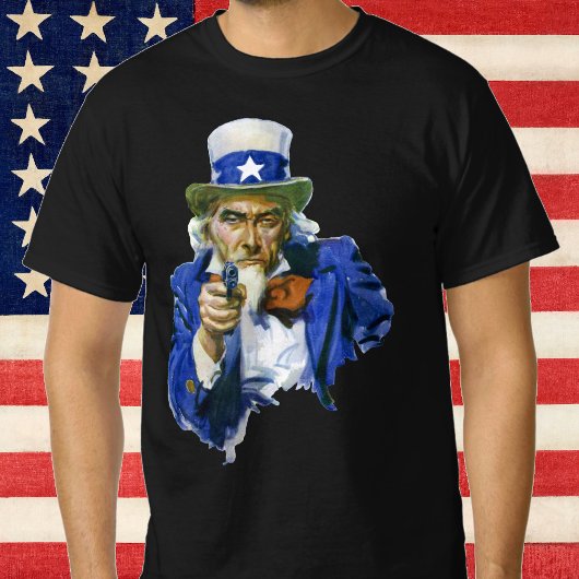 ヴィンテージ 愛国的な スター帽と銃を持つおじさんサム Tシャツ